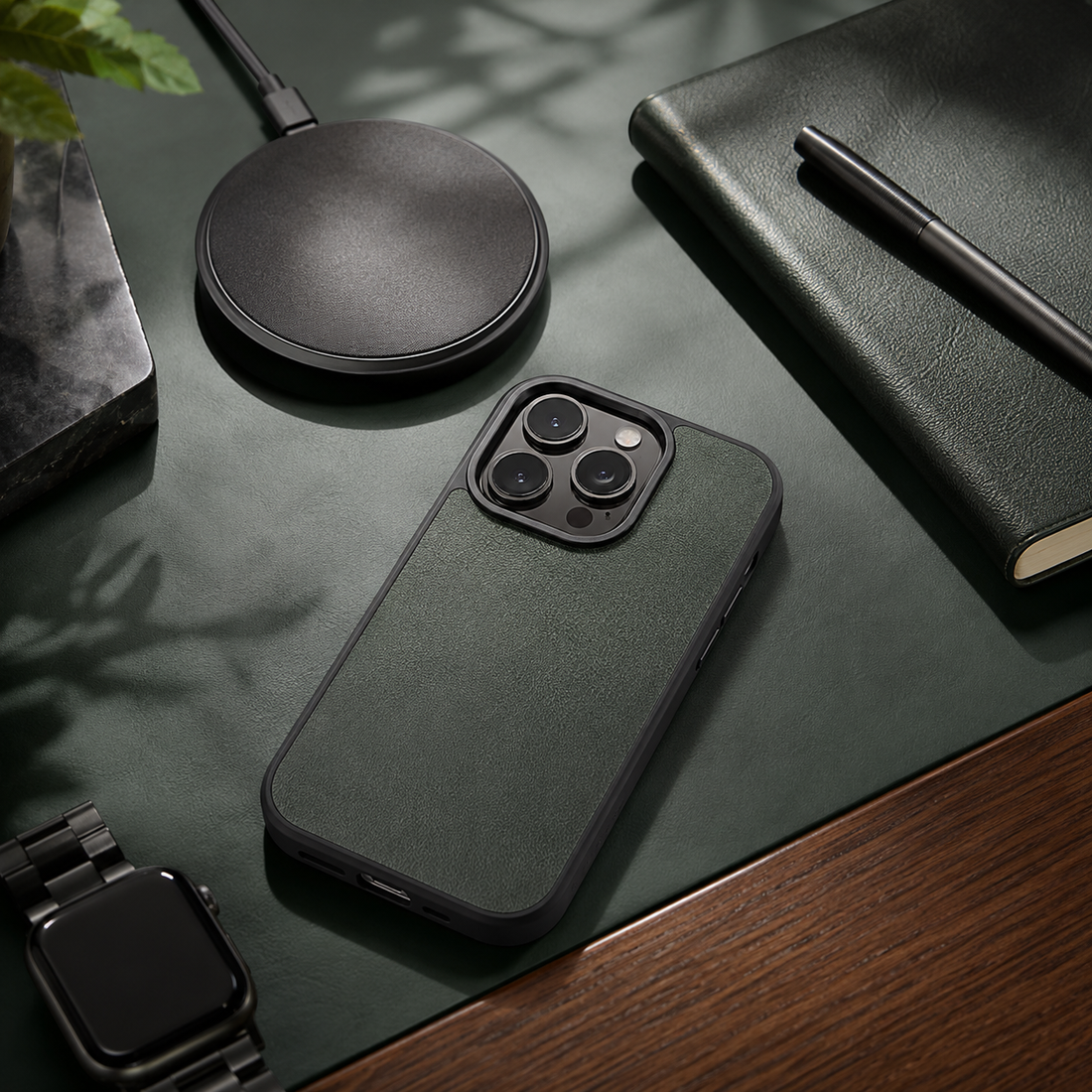 Premium phone accessory lifestyle desk setup