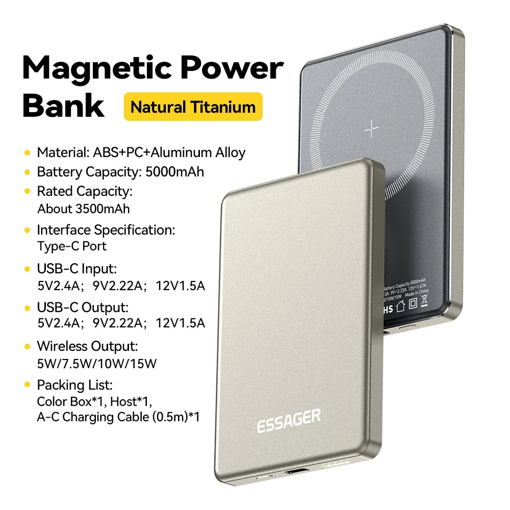 Essager 5000mAh MagSafe Power Bank for MagSafe iPhone 17, 16, 15 & 14
