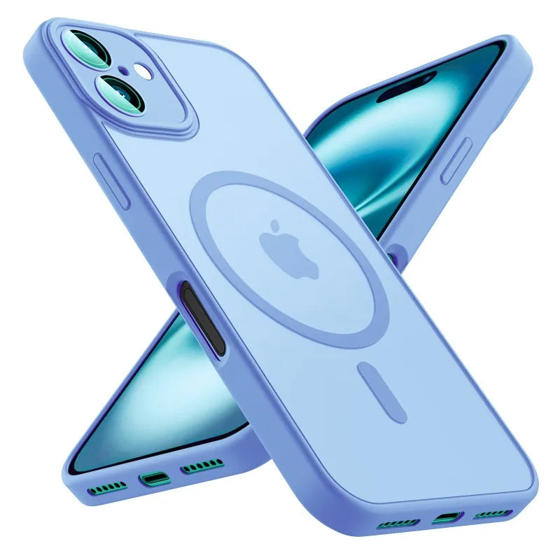 Luxury Frosted Phone Case For iPhone 16 15 14 13 12 11 Pro Max Plus 17 Air For Magsafe Matte Transparent Magnetic Cover