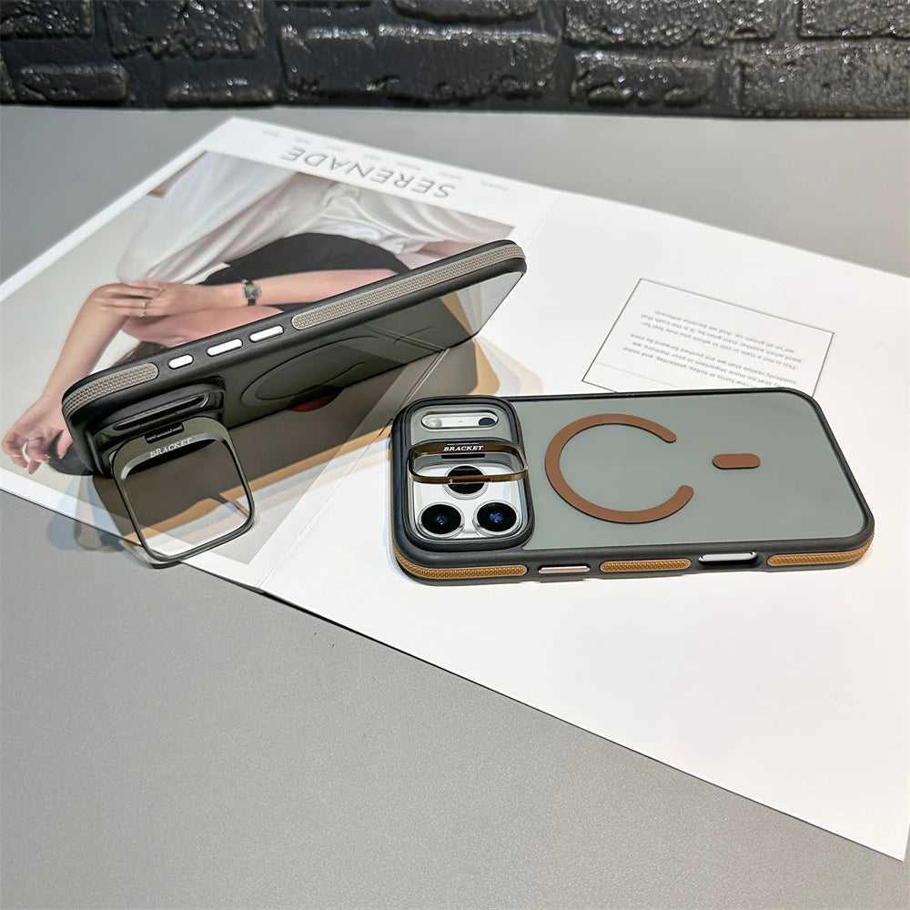 Luxury Matte Transparent For Magsafe Kickstand Stand Phone Case For iPhone 17 16 15 14 Plus 13 12 11 Pro Max Air Magnetic Cover
