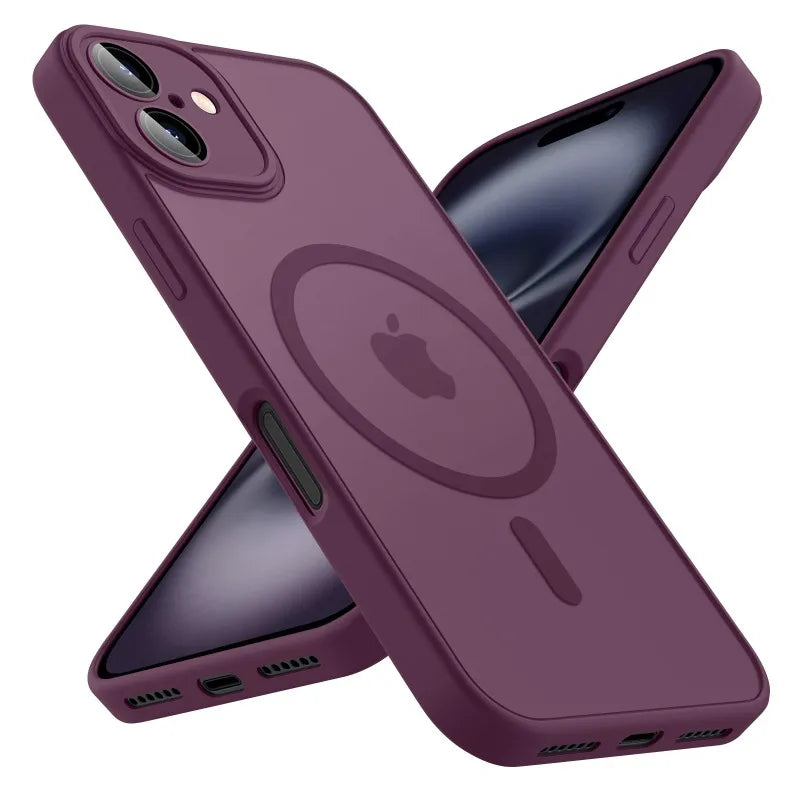 Luxury Frosted Phone Case For iPhone 16 15 14 13 12 11 Pro Max Plus 17 Air For Magsafe Matte Transparent Magnetic Cover