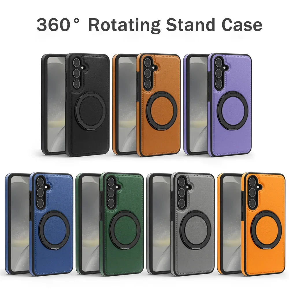 Luxury Leather Pattern Magnetic Stand Case For Samsung S25 S26 S24 S23 Ultra Plus S25 FE For Magsafe Shockproof Protection Case