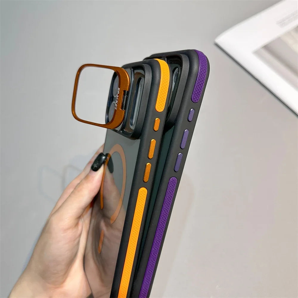Luxury Matte Transparent For Magsafe Kickstand Stand Phone Case For iPhone 17 16 15 14 Plus 13 12 11 Pro Max Air Magnetic Cover