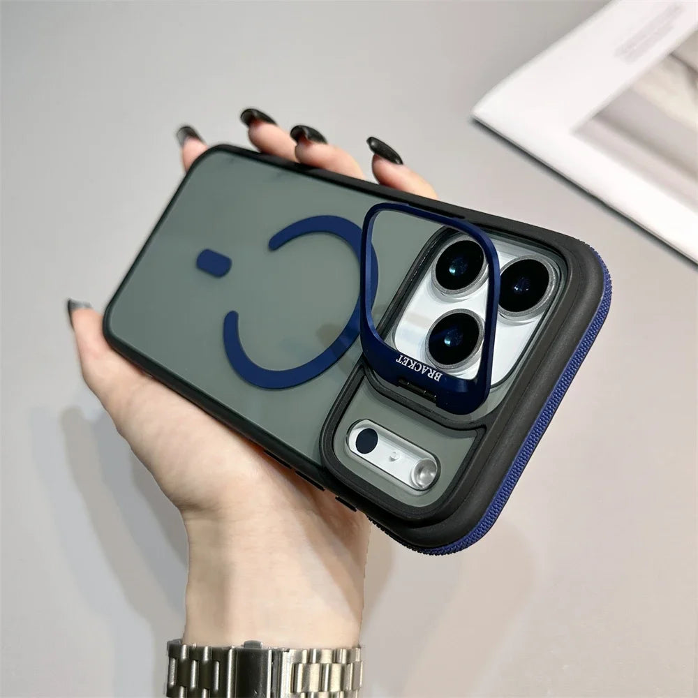 Luxury Matte Transparent For Magsafe Kickstand Stand Phone Case For iPhone 17 16 15 14 Plus 13 12 11 Pro Max Air Magnetic Cover