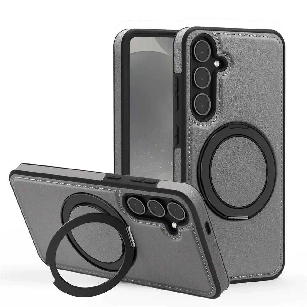 Luxury Leather Pattern Magnetic Stand Case For Samsung S25 S26 S24 S23 Ultra Plus S25 FE For Magsafe Shockproof Protection Case