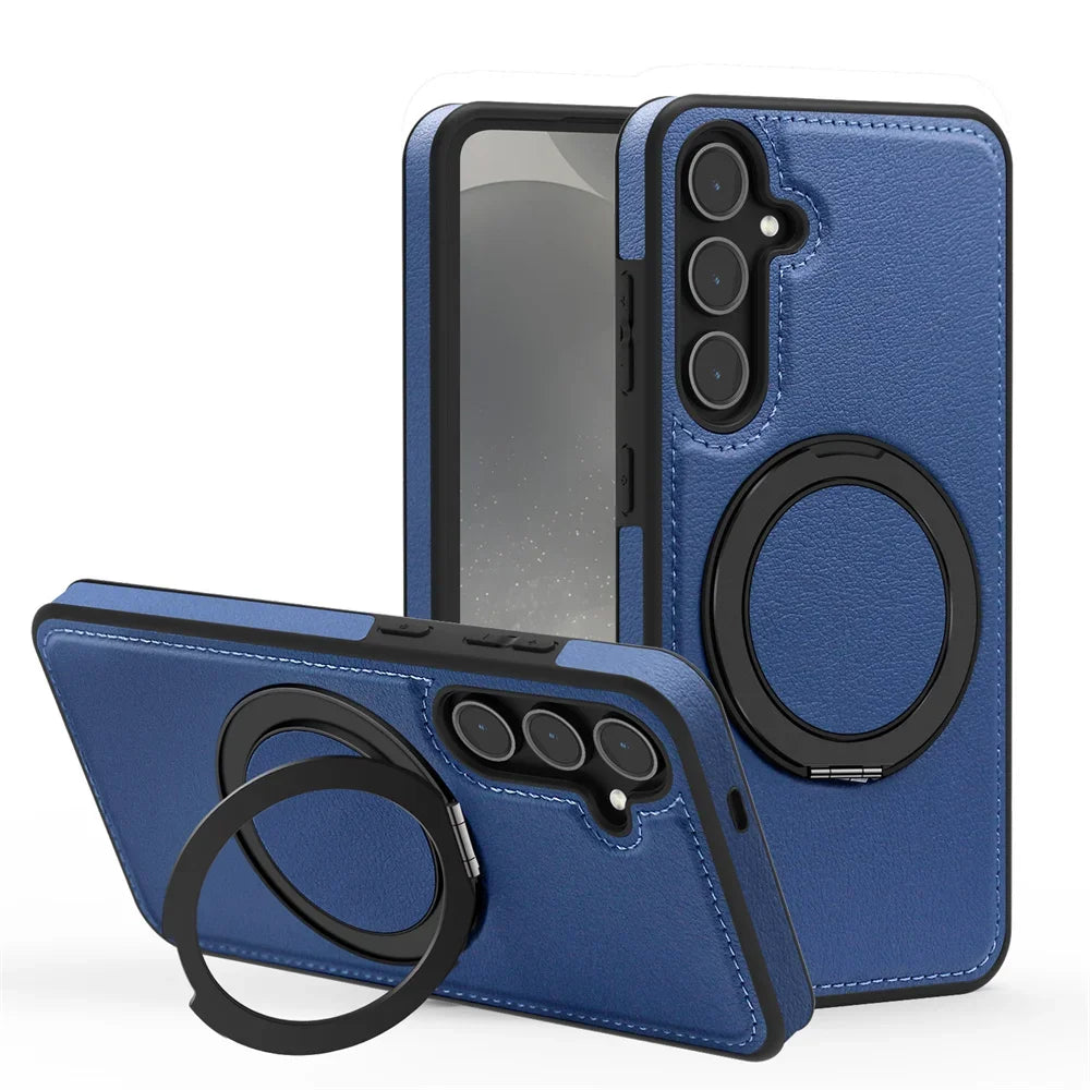 Luxury Leather Pattern Magnetic Stand Case For Samsung S25 S26 S24 S23 Ultra Plus S25 FE For Magsafe Shockproof Protection Case