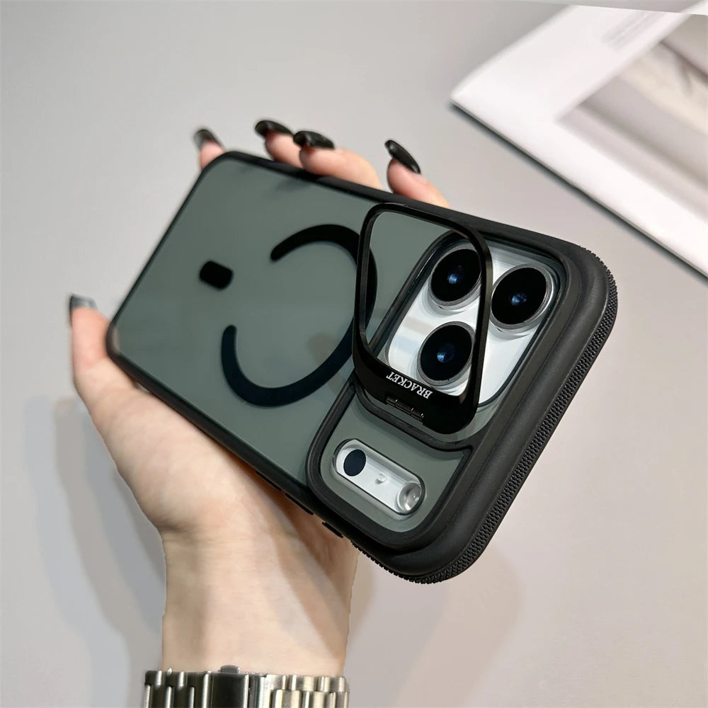 Luxury Matte Transparent For Magsafe Kickstand Stand Phone Case For iPhone 17 16 15 14 Plus 13 12 11 Pro Max Air Magnetic Cover