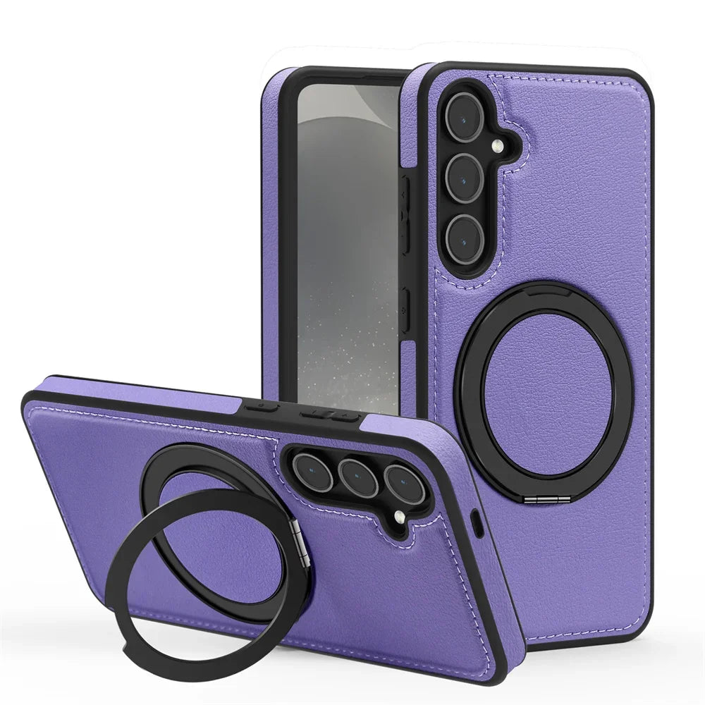 Luxury Leather Pattern Magnetic Stand Case For Samsung S25 S26 S24 S23 Ultra Plus S25 FE For Magsafe Shockproof Protection Case