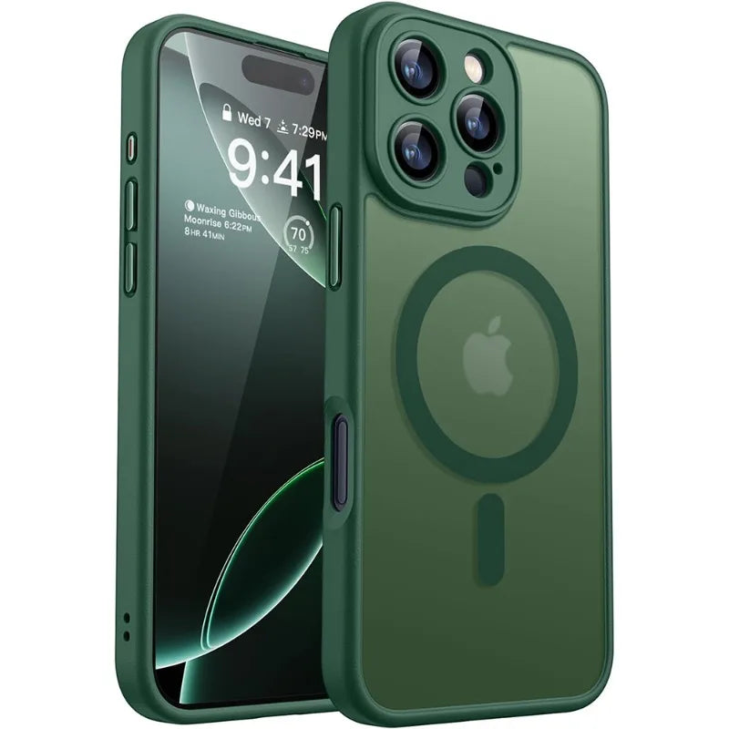 Luxury Frosted Phone Case For iPhone 16 15 14 13 12 11 Pro Max Plus 17 Air For Magsafe Matte Transparent Magnetic Cover