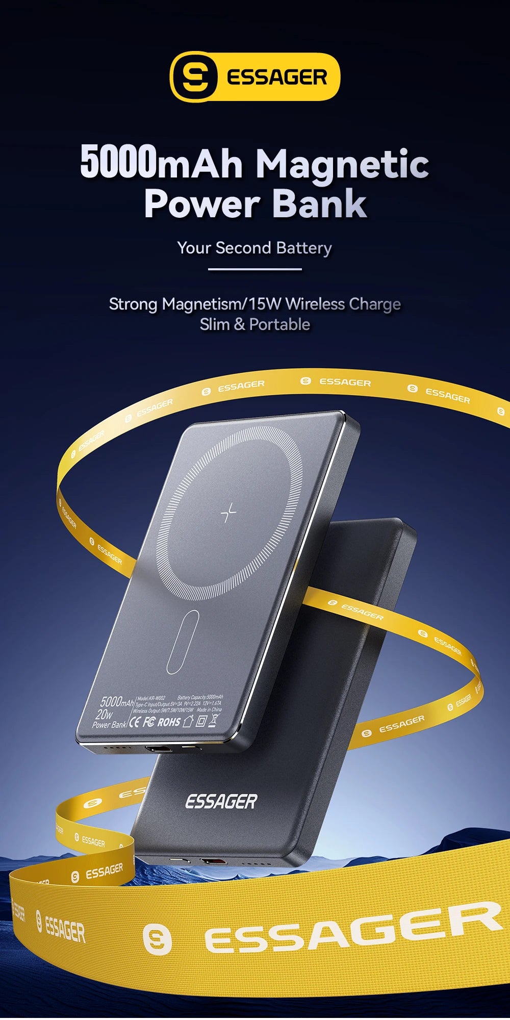 Essager 5000mAh MagSafe Power Bank for MagSafe iPhone 17, 16, 15 & 14