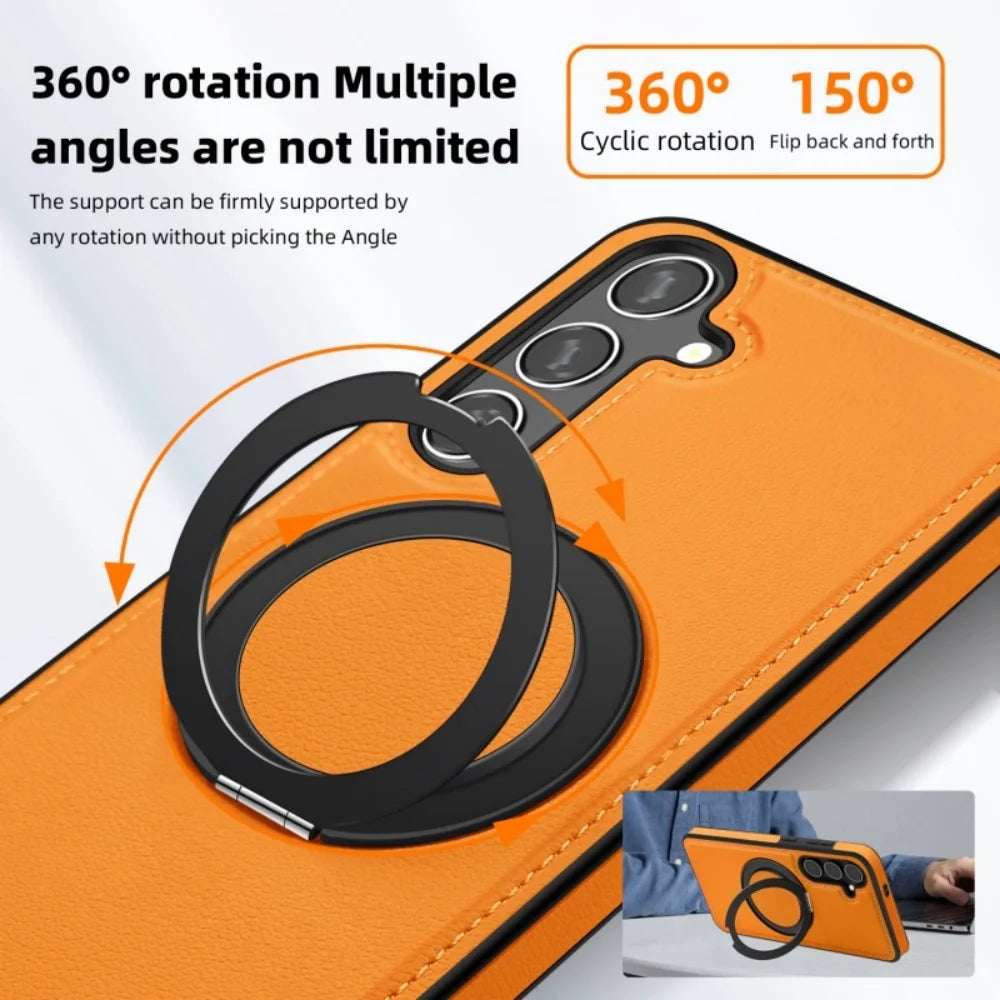 Luxury Leather Pattern Magnetic Stand Case For Samsung S25 S26 S24 S23 Ultra Plus S25 FE For Magsafe Shockproof Protection Case