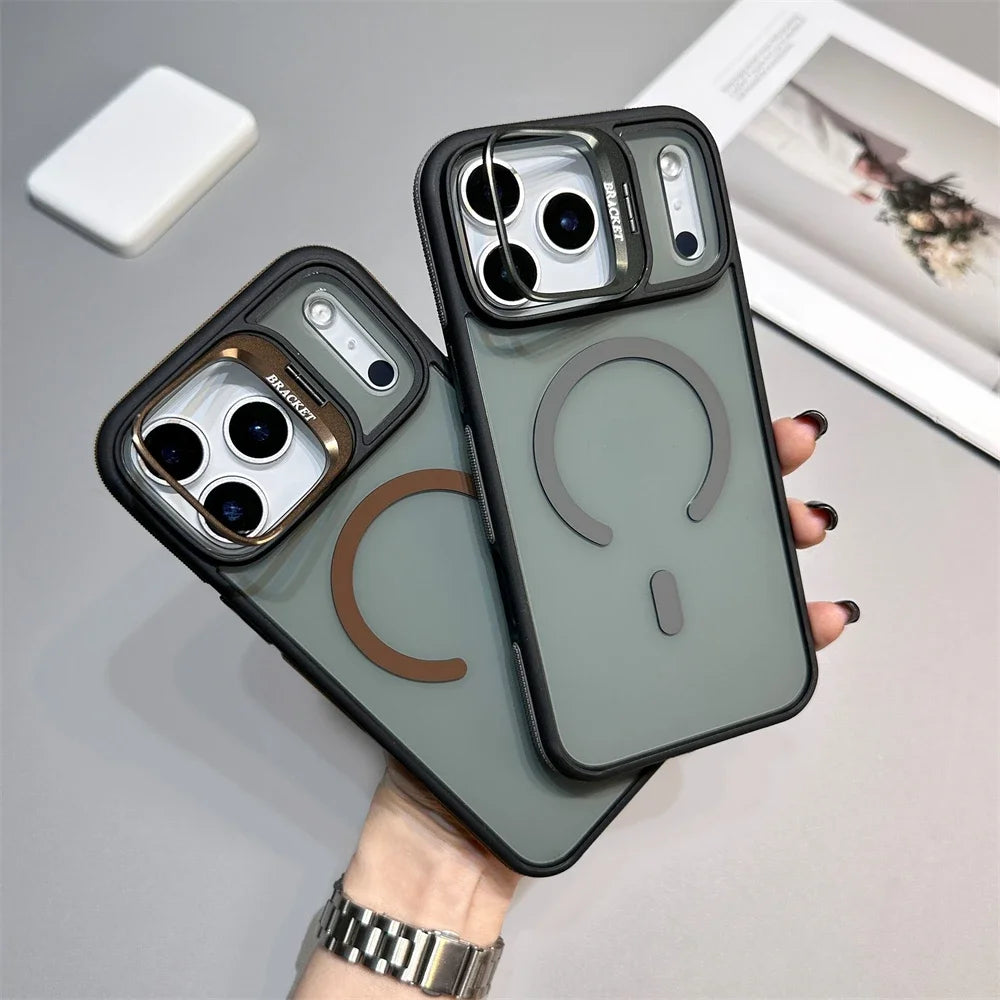Luxury Matte Transparent For Magsafe Kickstand Stand Phone Case For iPhone 17 16 15 14 Plus 13 12 11 Pro Max Air Magnetic Cover