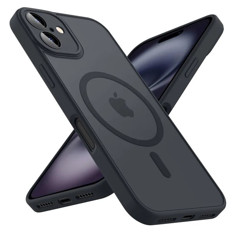 Luxury Frosted Phone Case For iPhone 16 15 14 13 12 11 Pro Max Plus 17 Air For Magsafe Matte Transparent Magnetic Cover