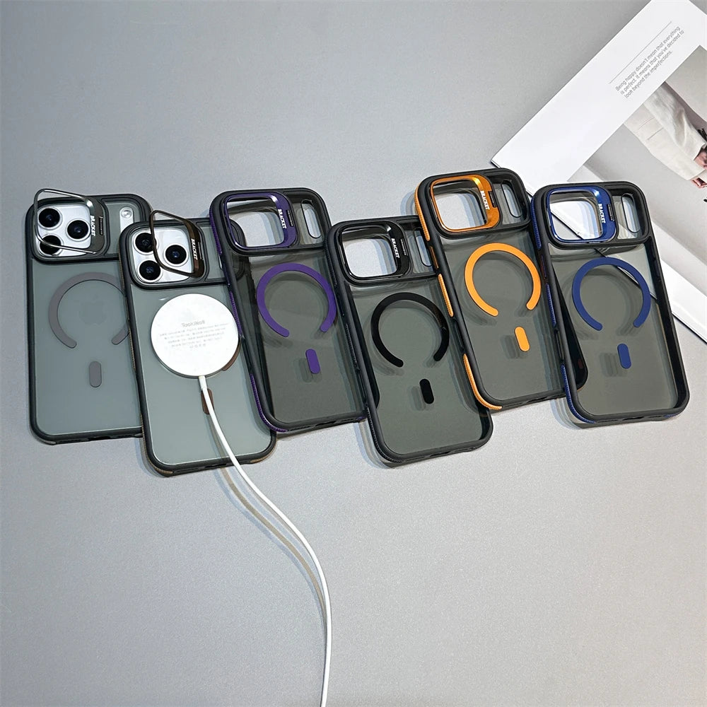 Luxury Matte Transparent For Magsafe Kickstand Stand Phone Case For iPhone 17 16 15 14 Plus 13 12 11 Pro Max Air Magnetic Cover