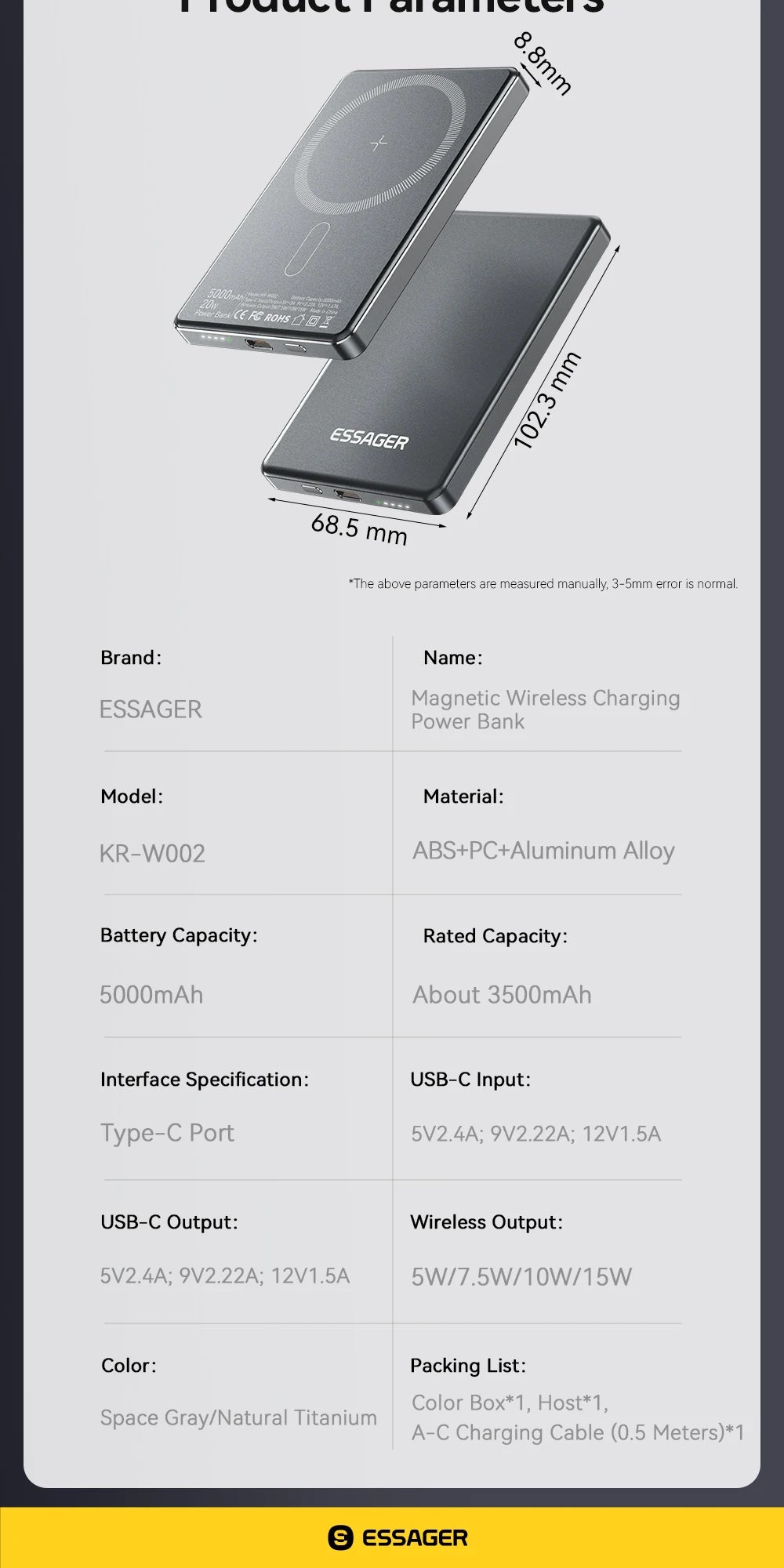 Essager 5000mAh MagSafe Power Bank for MagSafe iPhone 17, 16, 15 & 14