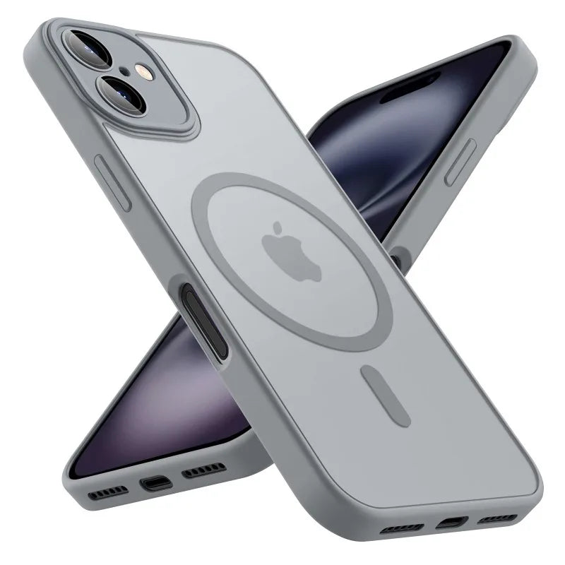 Luxury Frosted Phone Case For iPhone 16 15 14 13 12 11 Pro Max Plus 17 Air For Magsafe Matte Transparent Magnetic Cover