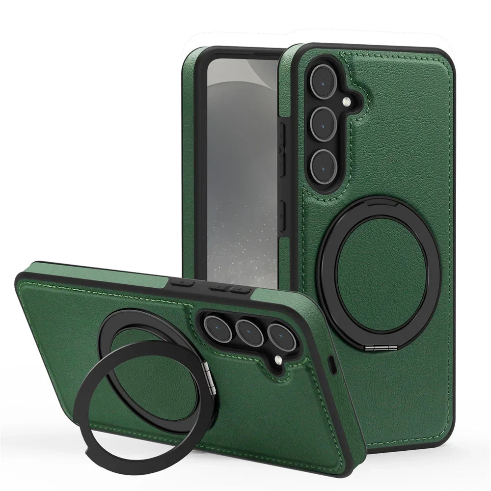 Luxury Leather Pattern Magnetic Stand Case For Samsung S25 S26 S24 S23 Ultra Plus S25 FE For Magsafe Shockproof Protection Case