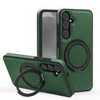 Luxury Leather Pattern Magnetic Stand Case For Samsung S25 S26 S24 S23 Ultra Plus S25 FE For Magsafe Shockproof Protection Case