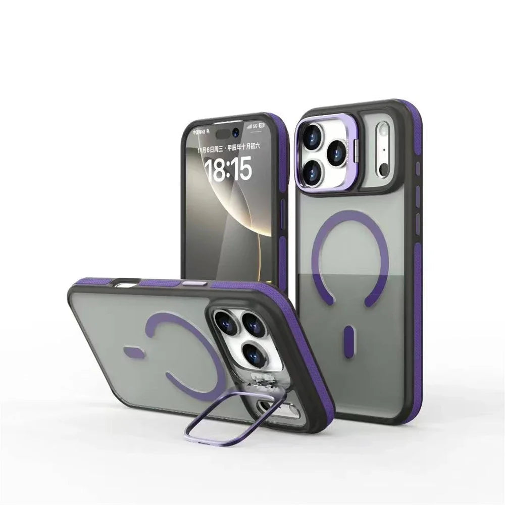Luxury Matte Transparent For Magsafe Kickstand Stand Phone Case For iPhone 17 16 15 14 Plus 13 12 11 Pro Max Air Magnetic Cover