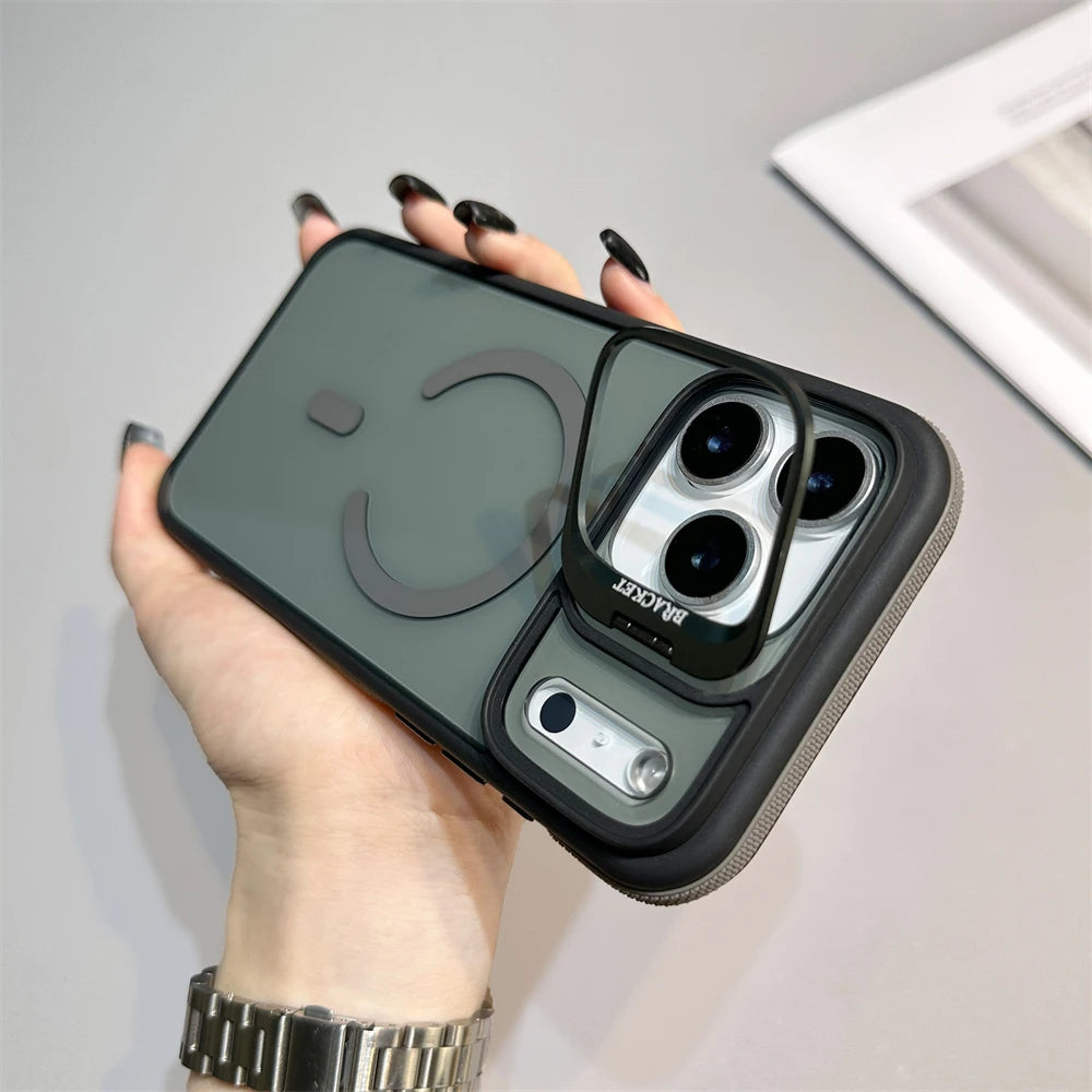Luxury Matte Transparent For Magsafe Kickstand Stand Phone Case For iPhone 17 16 15 14 Plus 13 12 11 Pro Max Air Magnetic Cover