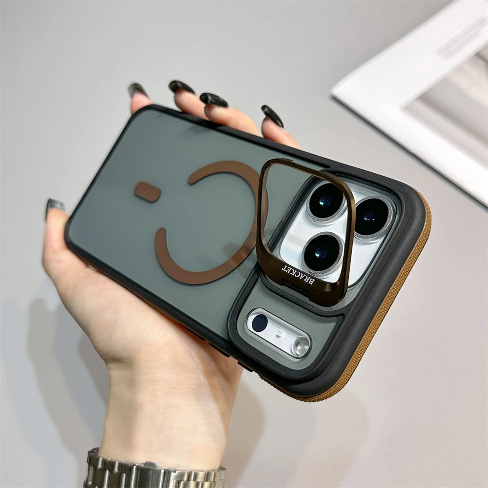 Luxury Matte Transparent For Magsafe Kickstand Stand Phone Case For iPhone 17 16 15 14 Plus 13 12 11 Pro Max Air Magnetic Cover