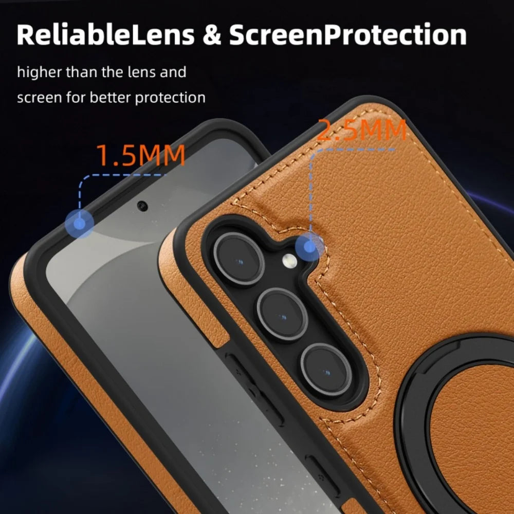 Luxury Leather Pattern Magnetic Stand Case For Samsung S25 S26 S24 S23 Ultra Plus S25 FE For Magsafe Shockproof Protection Case