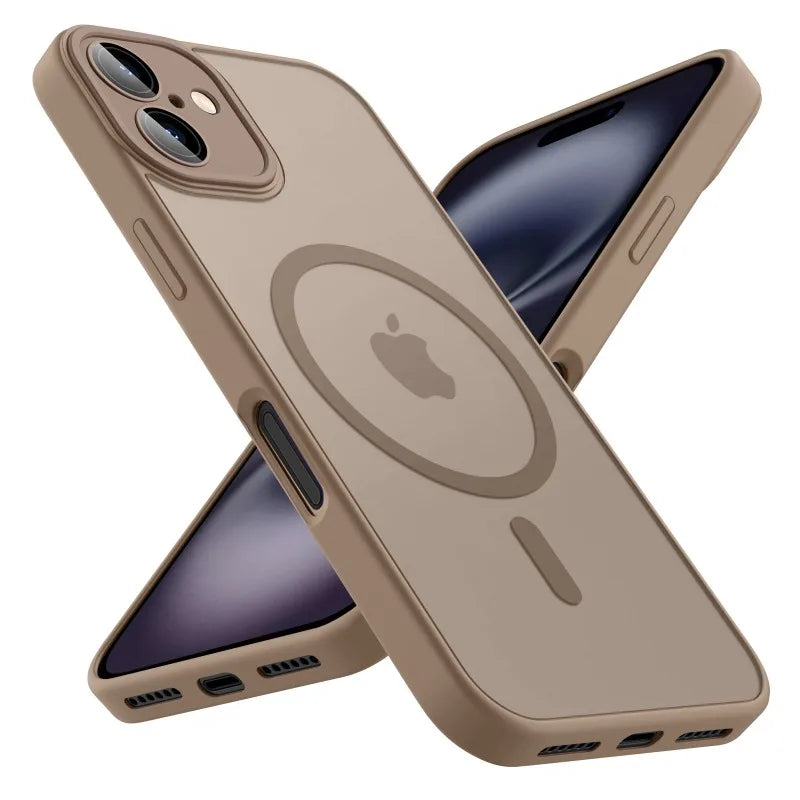 Luxury Frosted Phone Case For iPhone 16 15 14 13 12 11 Pro Max Plus 17 Air For Magsafe Matte Transparent Magnetic Cover
