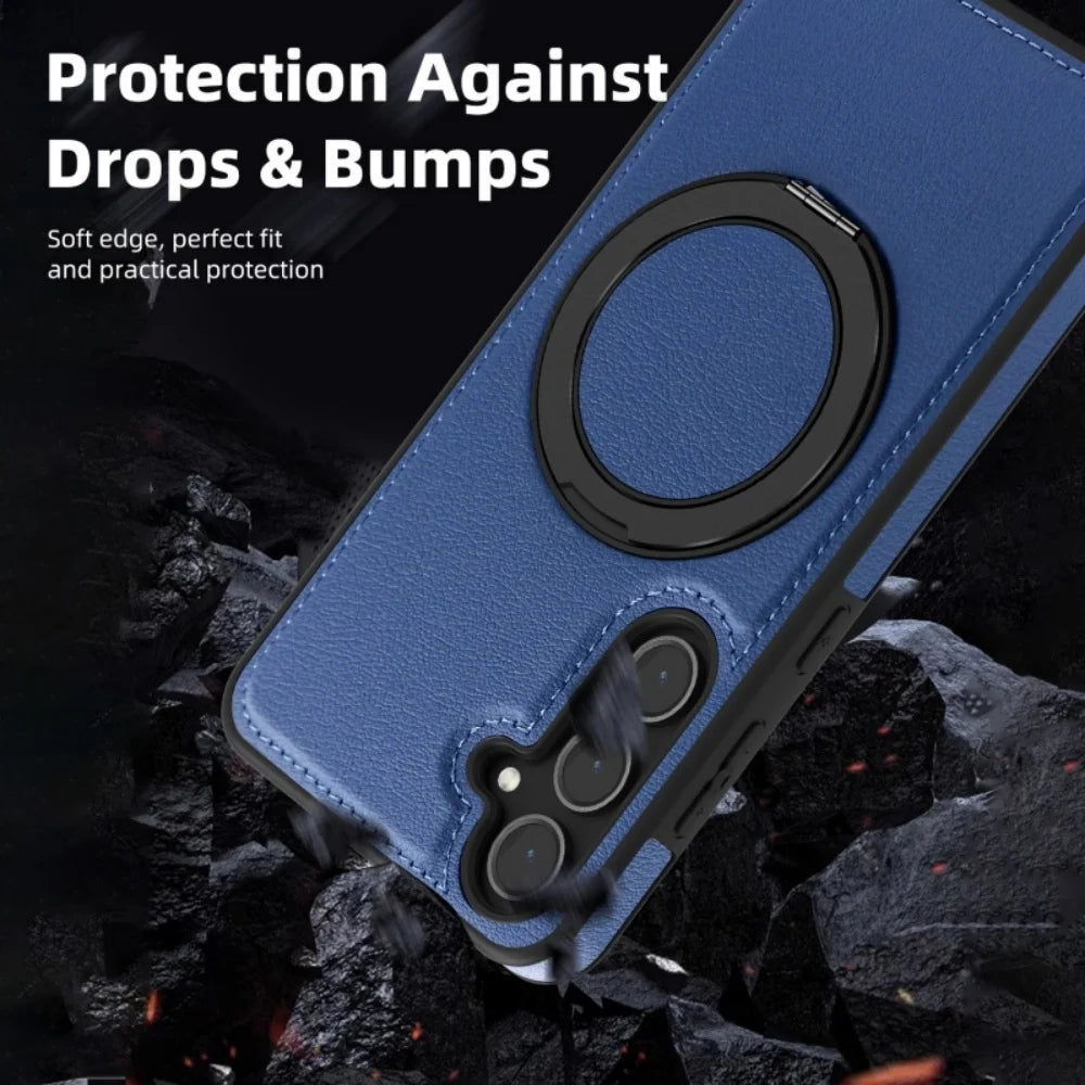 Luxury Leather Pattern Magnetic Stand Case For Samsung S25 S26 S24 S23 Ultra Plus S25 FE For Magsafe Shockproof Protection Case