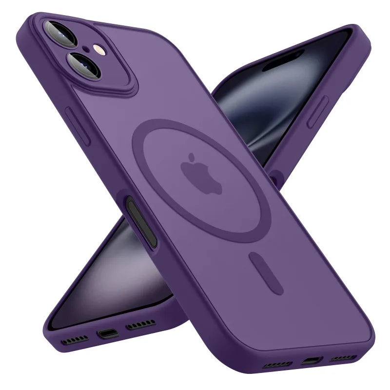 Luxury Frosted Phone Case For iPhone 16 15 14 13 12 11 Pro Max Plus 17 Air For Magsafe Matte Transparent Magnetic Cover