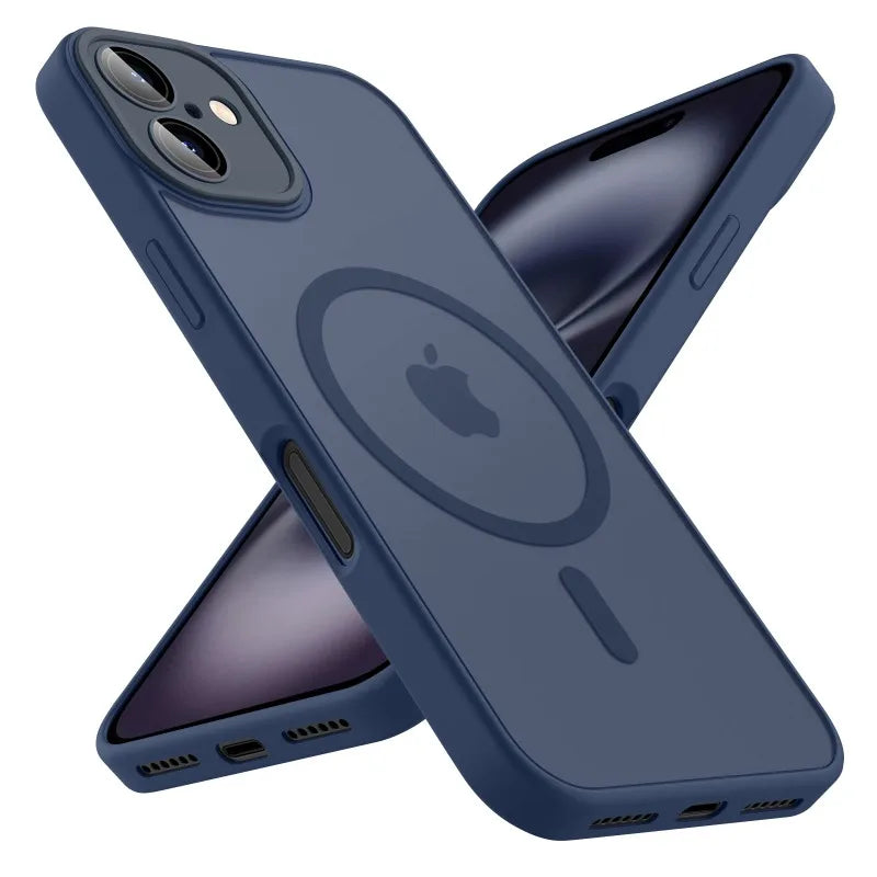 Luxury Frosted Phone Case For iPhone 16 15 14 13 12 11 Pro Max Plus 17 Air For Magsafe Matte Transparent Magnetic Cover
