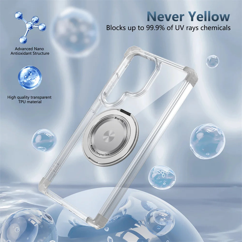 Rotating Magnetic Folding Stand Transparent Phone Case for Samsung S26 S25 Edge S24 S23 Plus FE S21 Ultra Armor Shockproof Cover